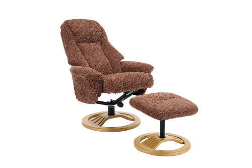 Brown recliner chair with matching footstool part open view