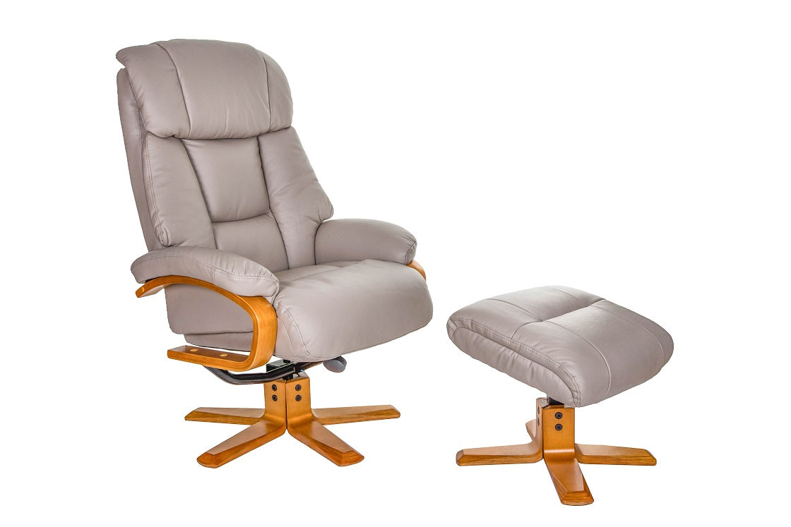 Pebble grey recliner chair & matching footstool both on crucifix bases