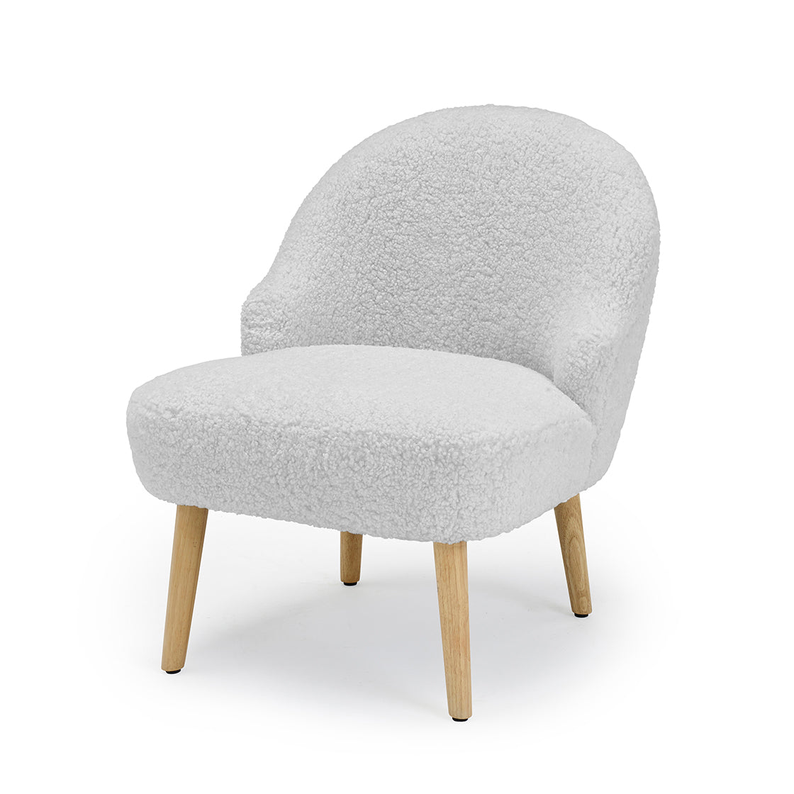 Grey cushioned chair with wooden legs