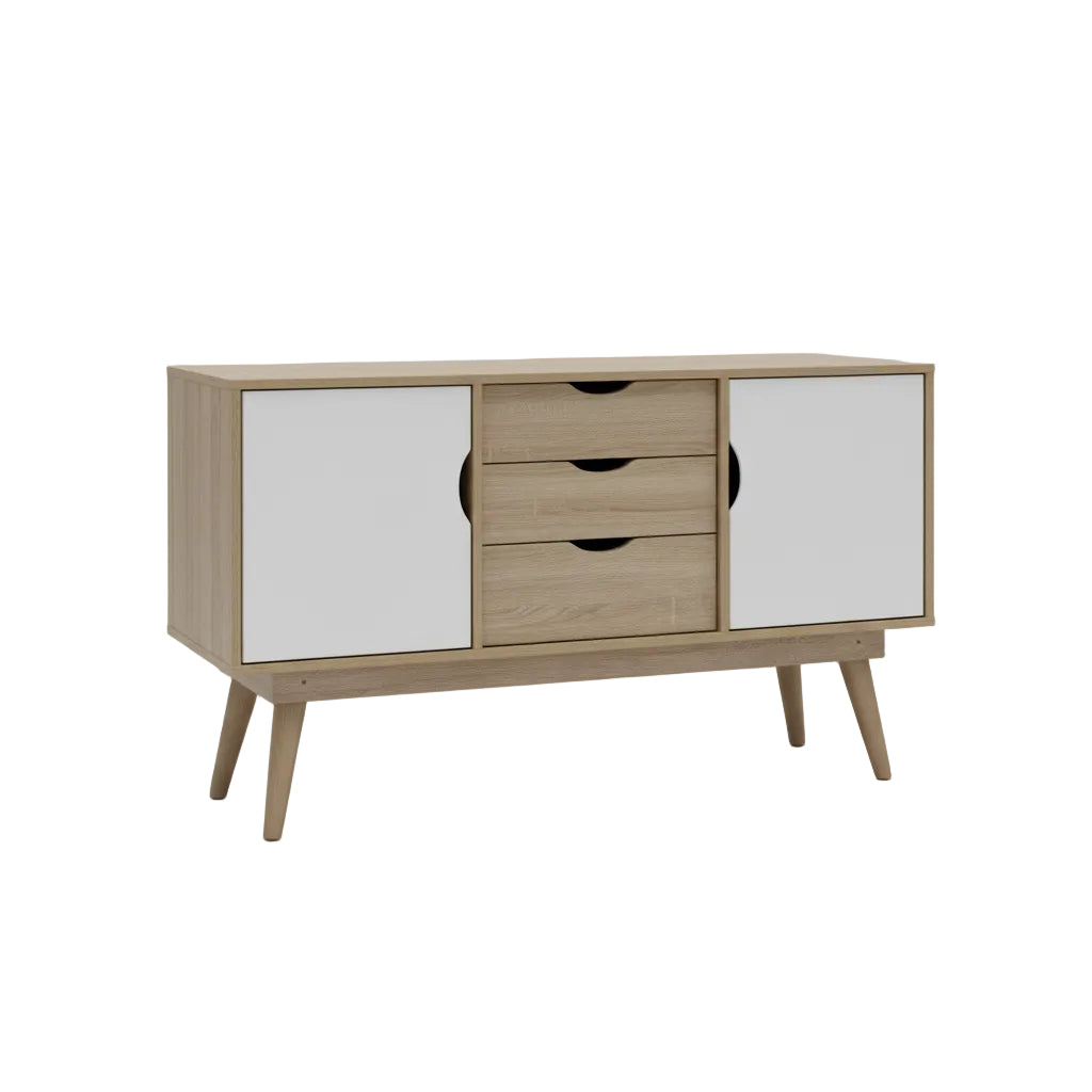 Scandi two door sideboard with three centre drawers