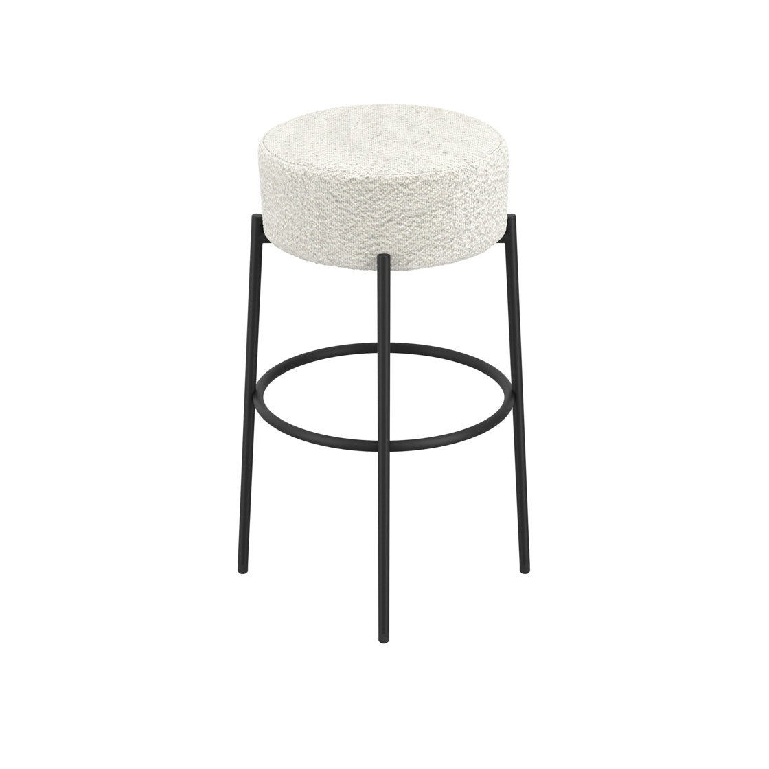 Bar stool with white woven seat and black metal frame 