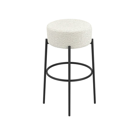 Bar stool with white woven seat and black metal frame 