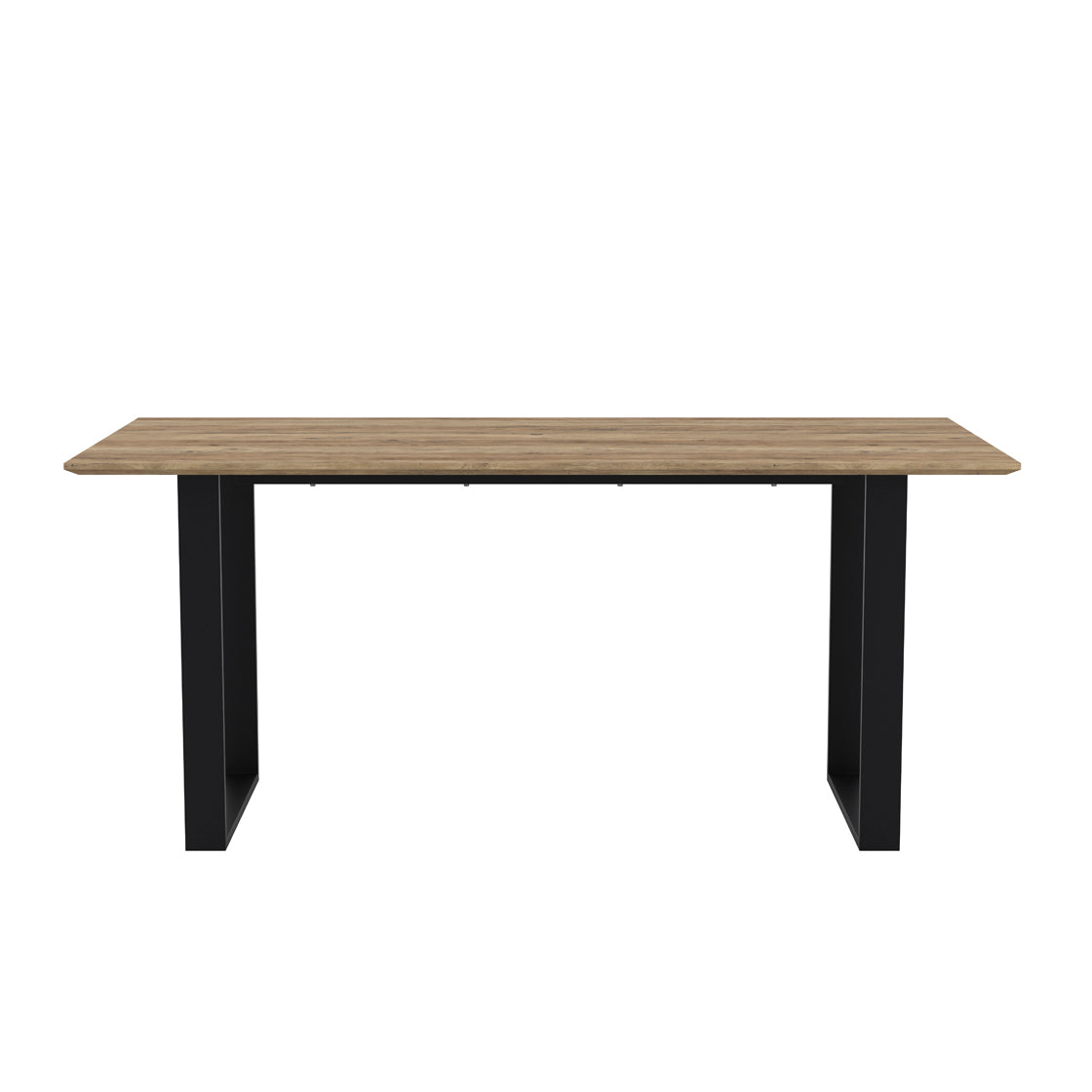 Dining table with wooden top and black legs 