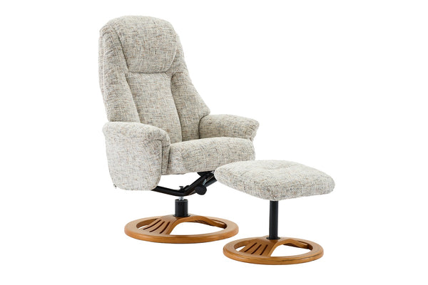  Light grey recliner chair with matching footstool 