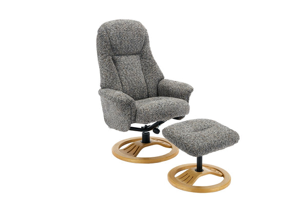 Light grey recliner chair with matching footstool 