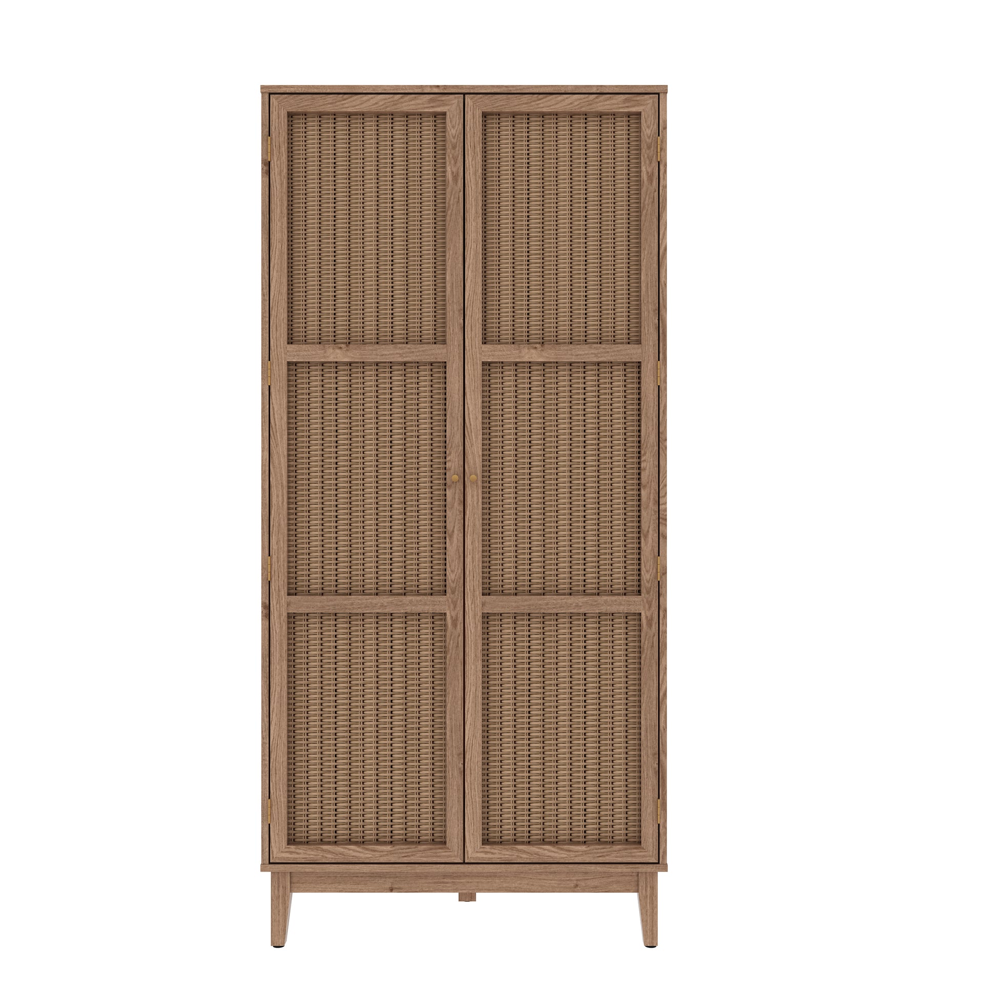 Two door wardrobe in natural finish with rattan doors