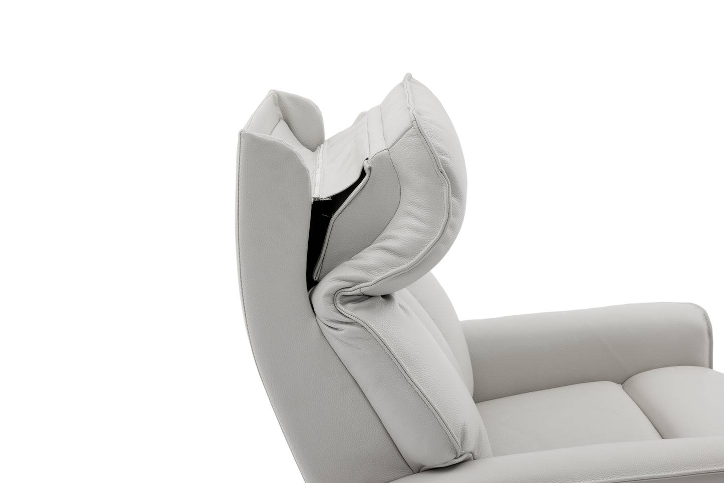 Beige recliner chair showing adjustable headrest