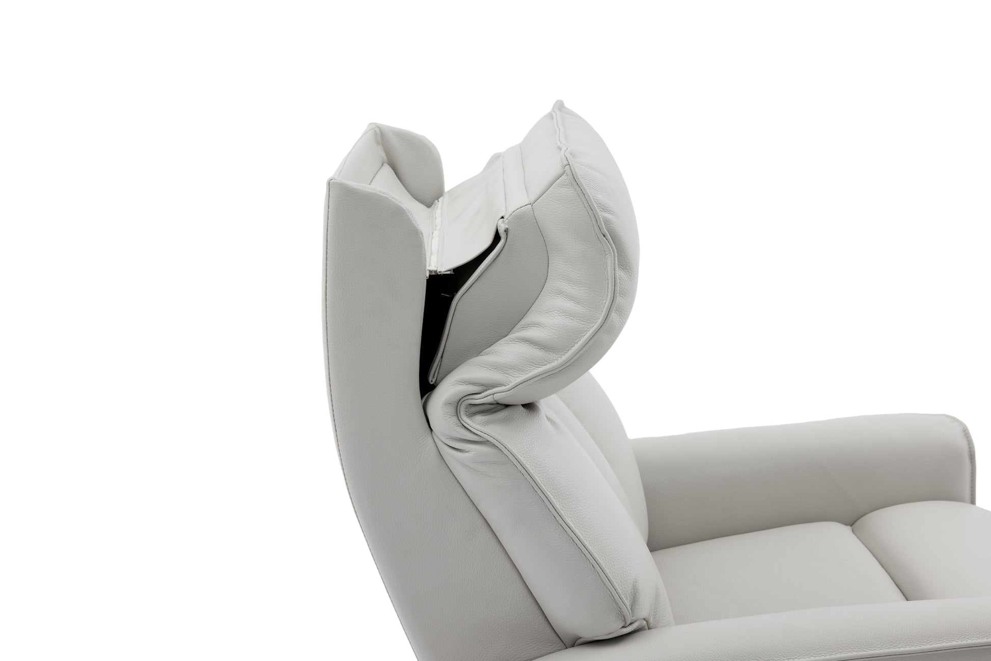 Beige recliner chair showing adjustable headrest