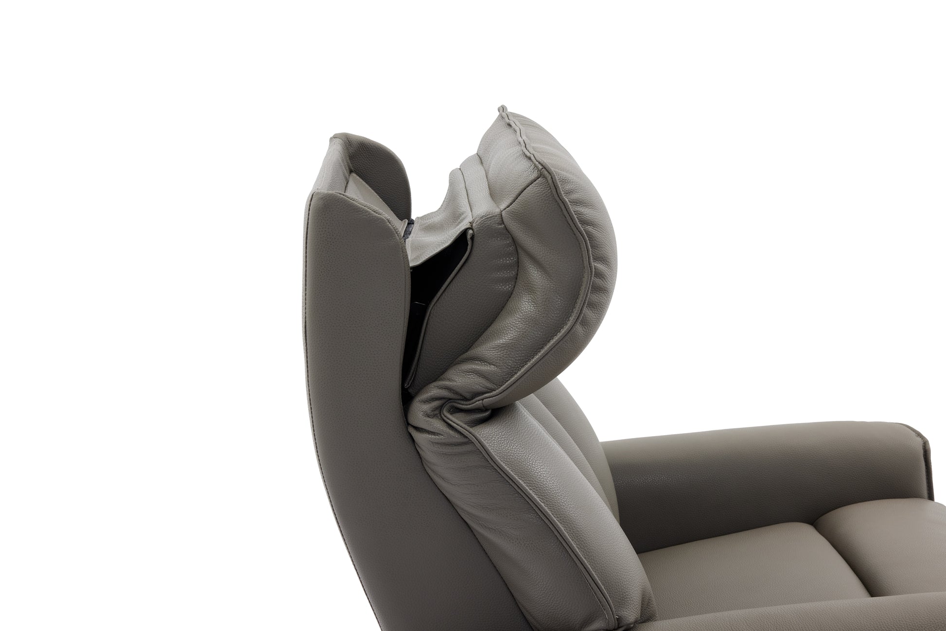 Taupe recliner chair showing adjustable headrest