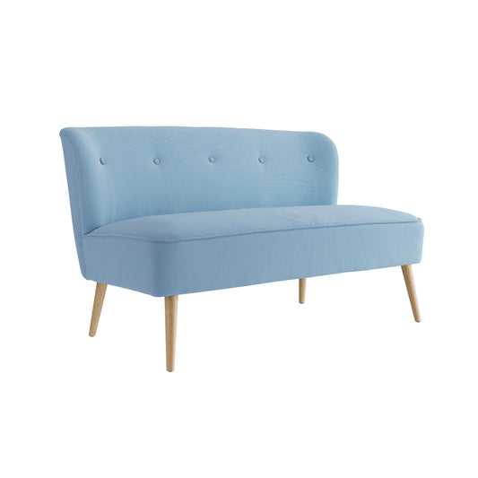 Light blue sofa with wooden legs 





