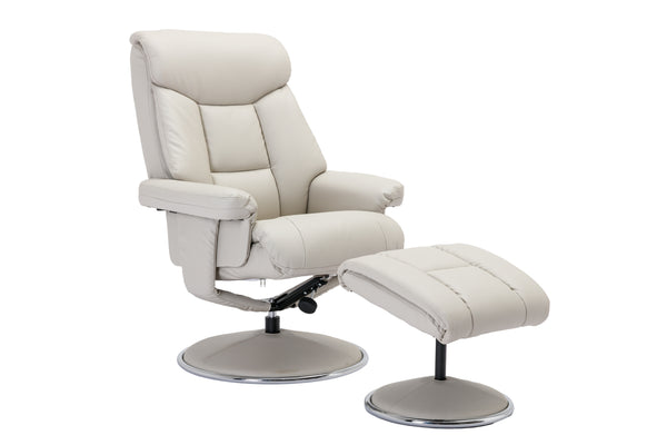 Mushroom colour recliner chair with footstool in a faux leather finish