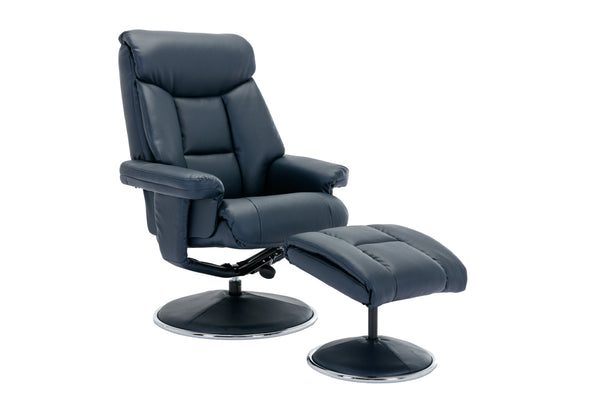  Navy blue recliner chair with footstool in a faux leather finish