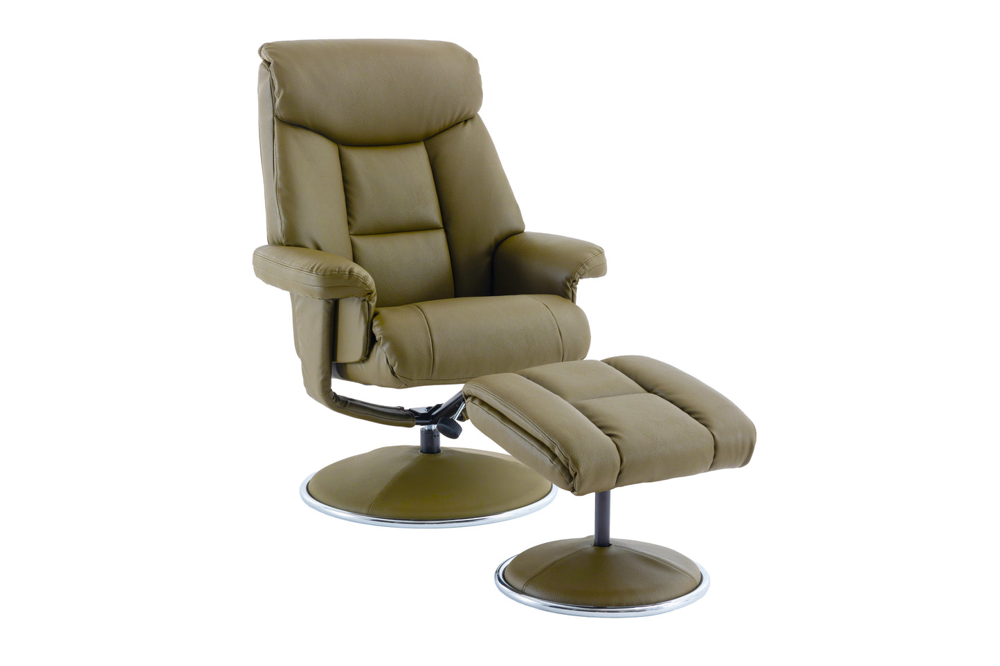 Olive green recliner chair with footstool in faux leather finish