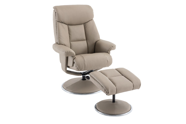 Pebble colour recliner chair & footstool in a faux leather finish