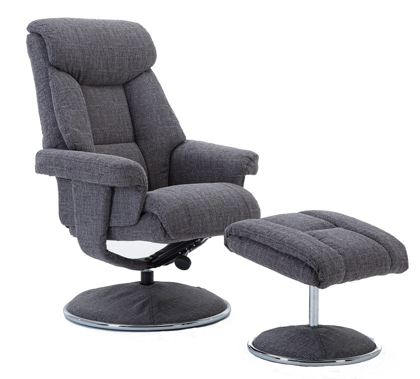 Grey recliner chair with footstool