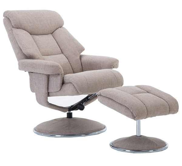 Beige recliner chair with footstool open position