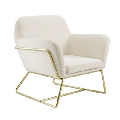 Beige armchair with gold frame on a white background