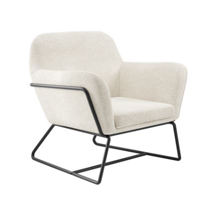 Beige armchair with black metal frame on a white background