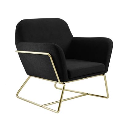 Black armchair with gold metal frame on a white background