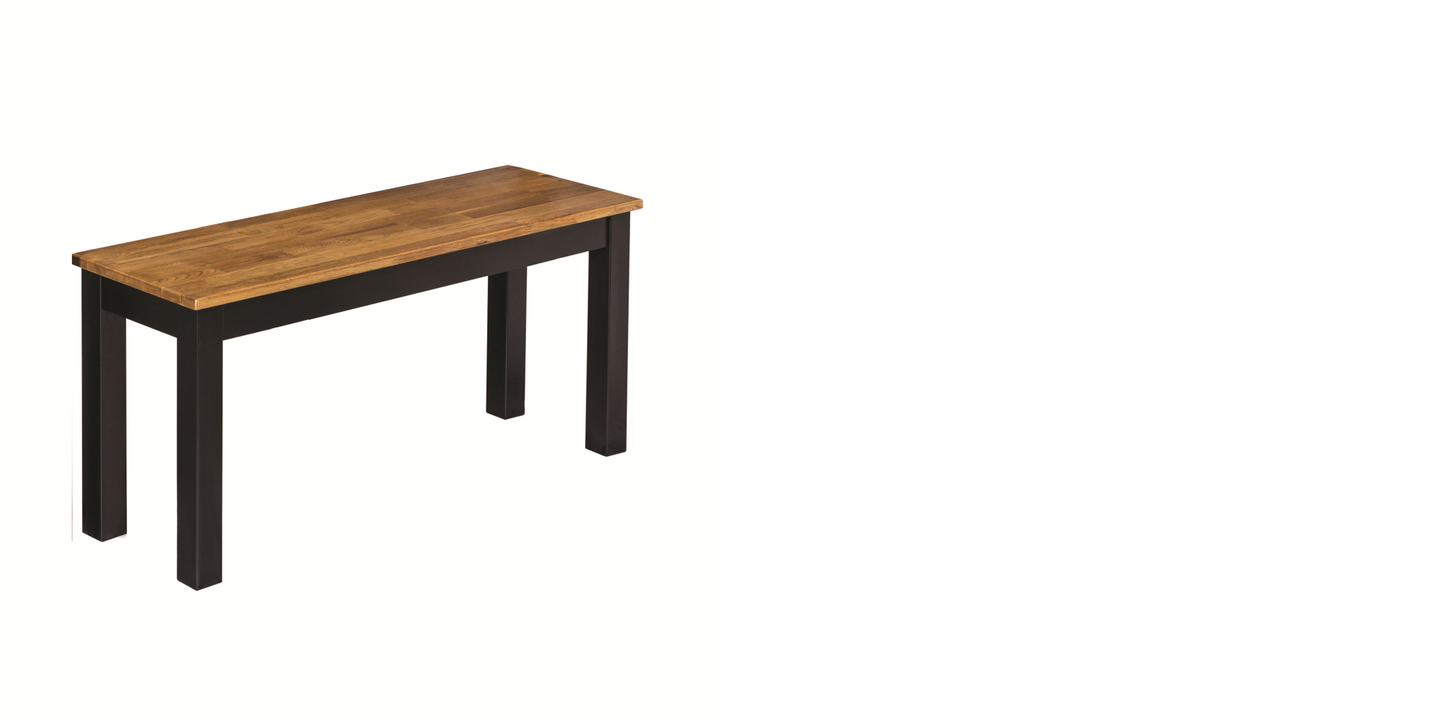 Wooden bench with black legs 