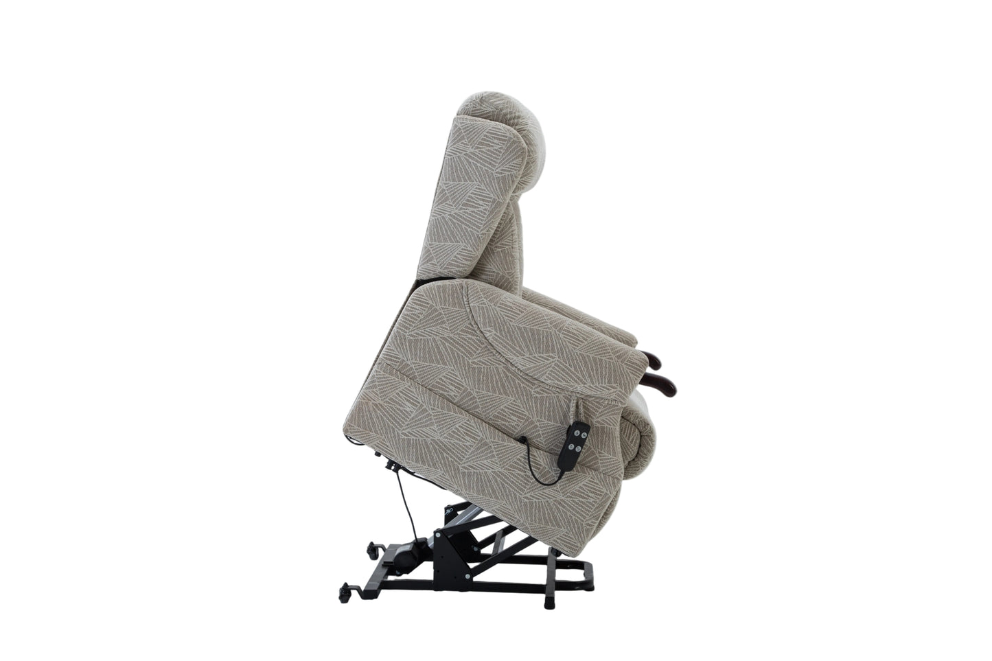 Beige lift recliner fully lifted view