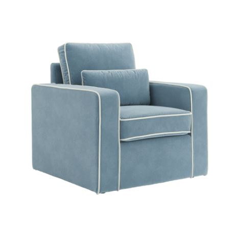Blue armchair with white piping 