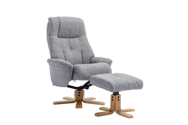 Swivel recliner & matching footstool in modern grey fabric