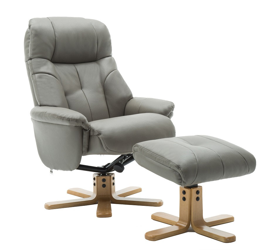 Swivel chair & Matching footstool in plush grey faux leather