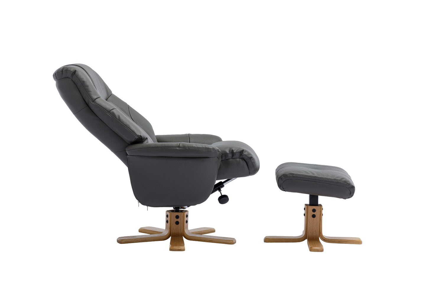 Dark grey recliner chair & matching footstool both with crucifix bases
