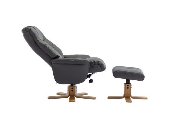 Dark grey recliner chair & matching footstool both with crucifix bases
