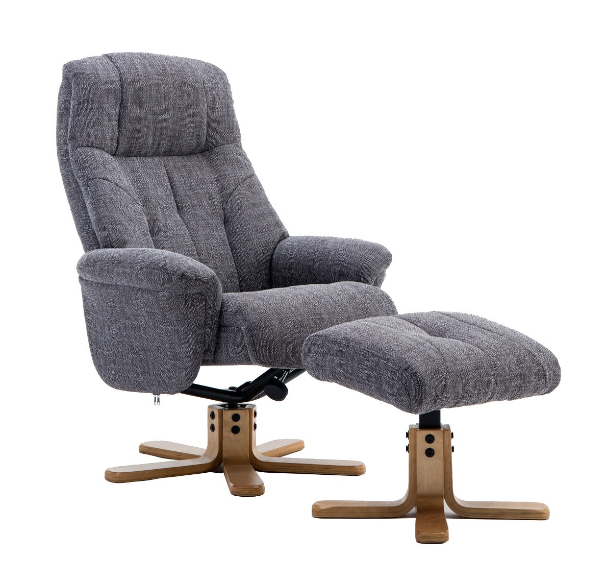 Grey recliner chair & Matching footstool both on crucifix bases
