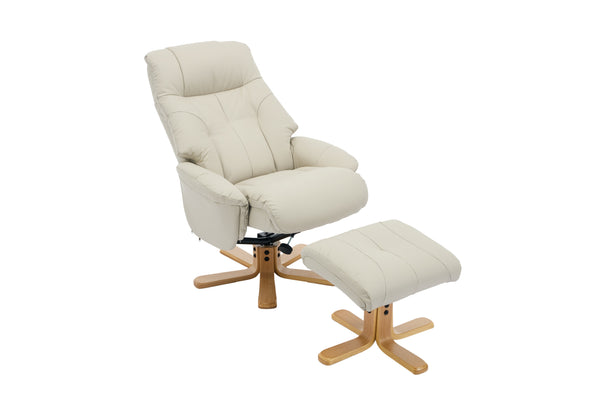 Mushroom Colour Swivel recliner & matching footstool full leather covering