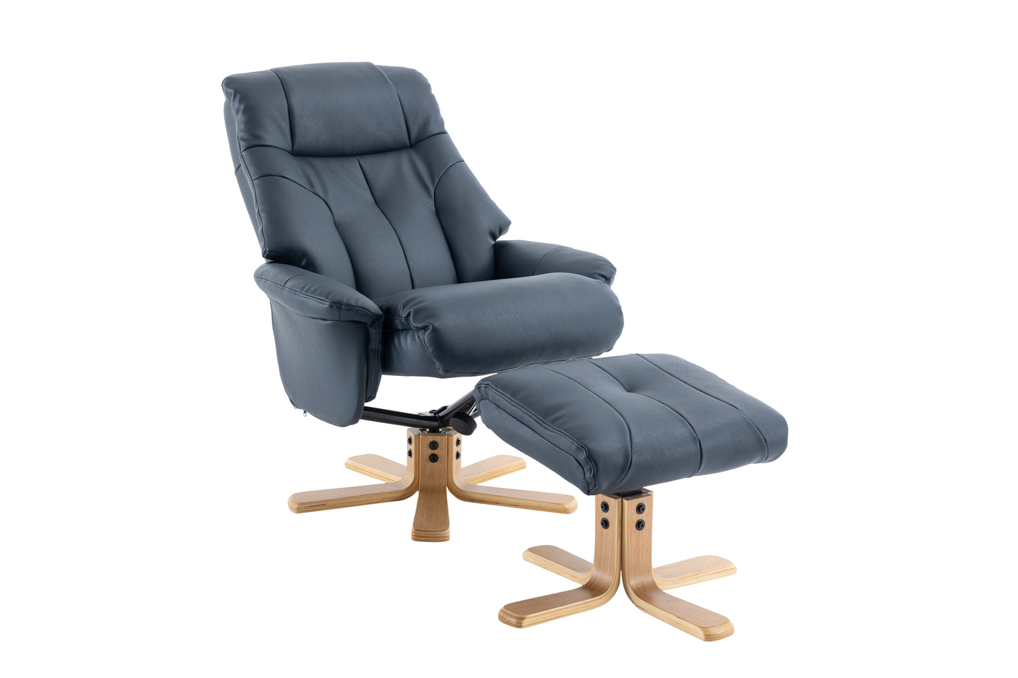 Swivel recliner chair & matching stool in Nay plush fabric