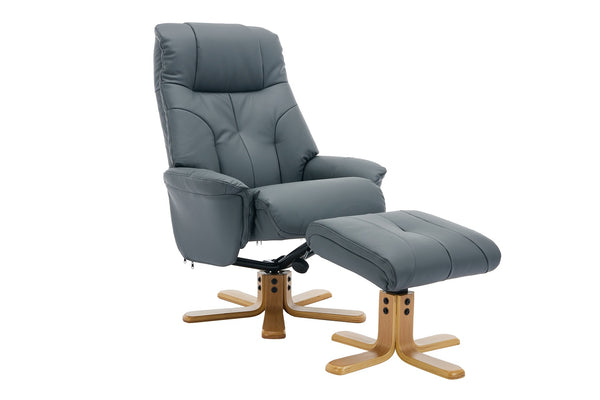 Swivel recliner chair & matching footstool in petrol blue full leather