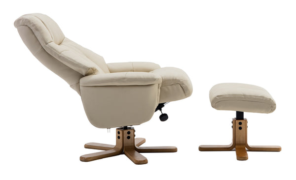 Swivel recliner chair & matching footstool in plush cream fabric