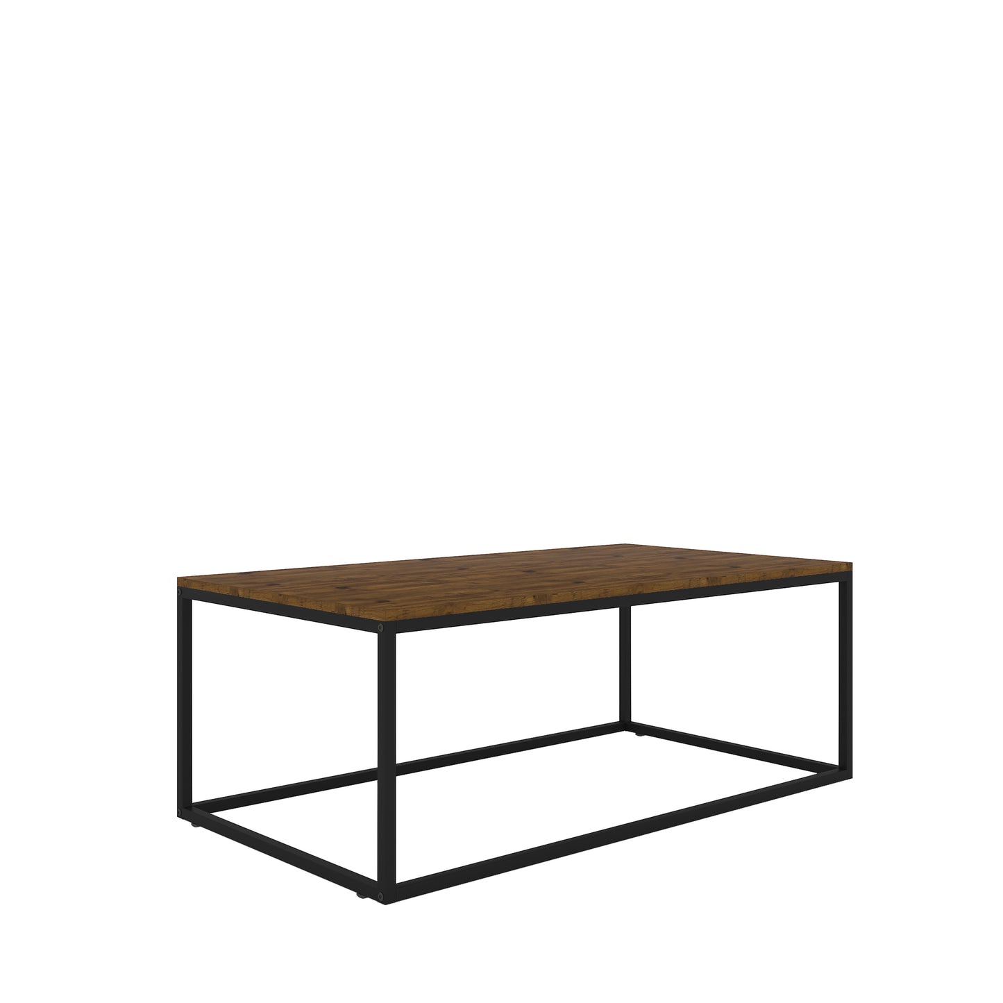 Rectangular coffee table with wooden top and black metal frame 
