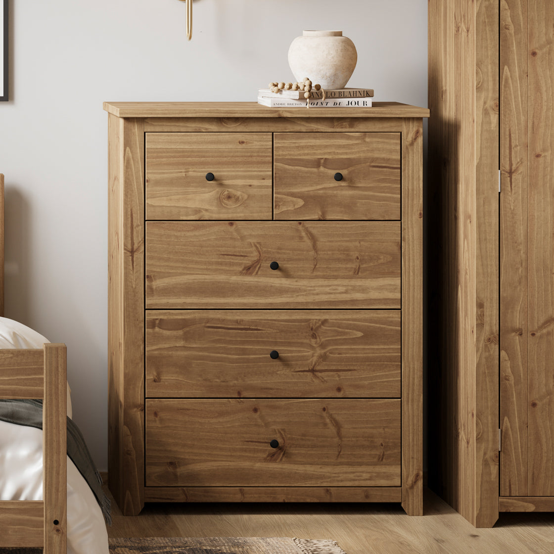 solid pine chest with 3 + 2 drawers 