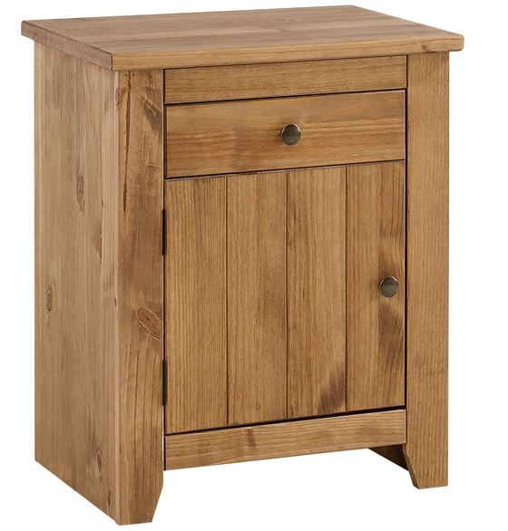 Solid pine bedside cabinet with one drawer and one door