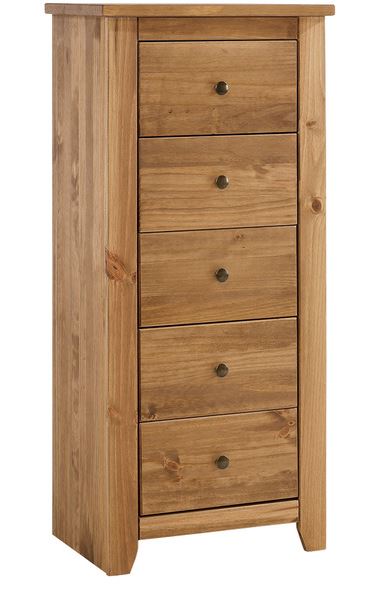 Solid pine slim five drawer chest