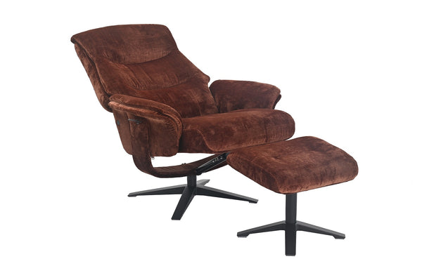 Brown recliner chair with matching footstool part open view 