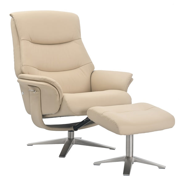 Beige recliner chair with matching footstool 