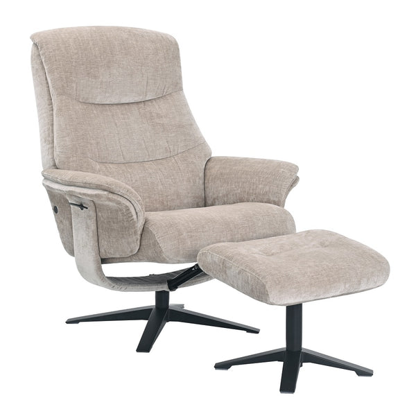 Beige recliner chair with matching footstool 