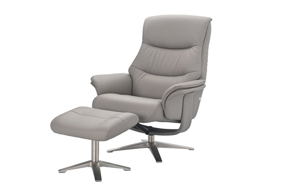 Grey recliner chair with matching footstool in full leather 