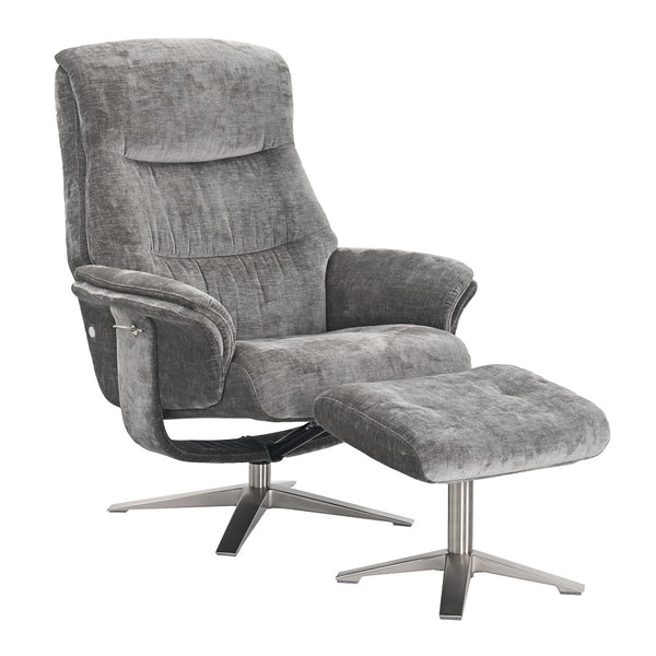 Grey recliner chair with matching footstool 