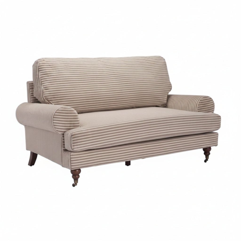 Beige striped sofa on a white background