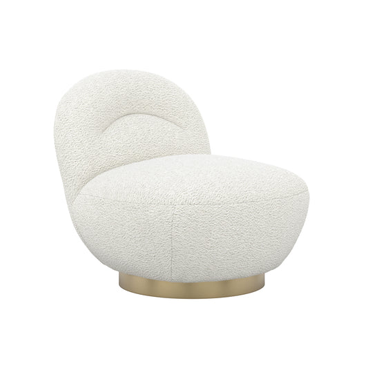 White textured swivel chair with gold base 