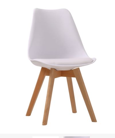 Dining chair with white seat and wooden legs 