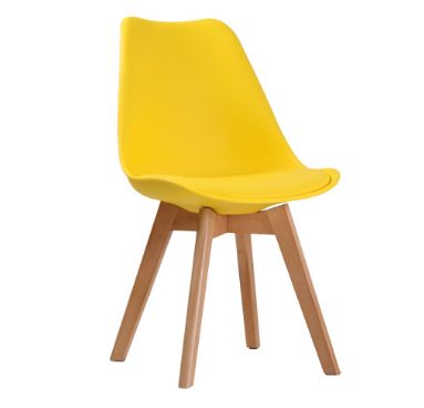 Yellow dining chair with wooden legs 