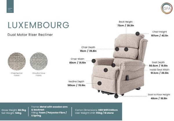 Luxembourg Dual Motor Lift and rise Recliner (with USB port)