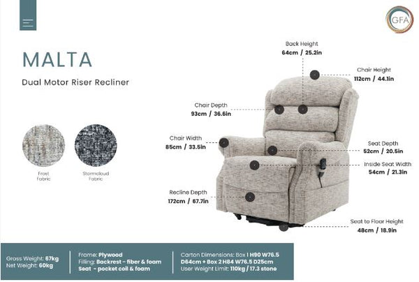 Malta dual motor riser recliner (with USB port)